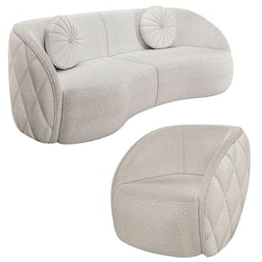 Sofá Decorativo 3 Lugares 288cm Com Almofadas E Poltrona Zion M22 Bouclê Branco - Mpozenato