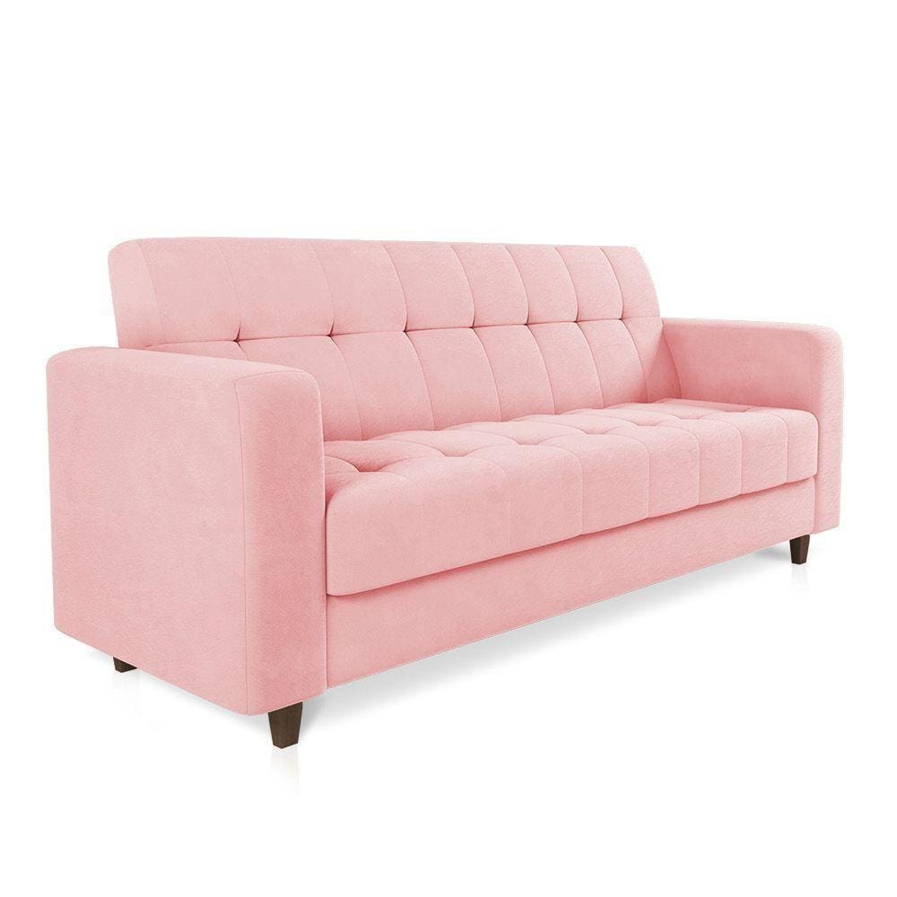 Sofá 03 Lugares Arezzo Suede Pés Chanfrado Tabaco - D`rossi Cor Rosa Bebê