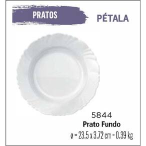 Jogo De Prato Pétala 12 Pratos Fundos - Sopa - 23Cm Branco