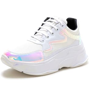 Tenis Chunky Blogueira Plataforma Holografico Branco