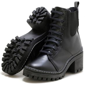 Bota Coturno Feminina Tratorada Preta