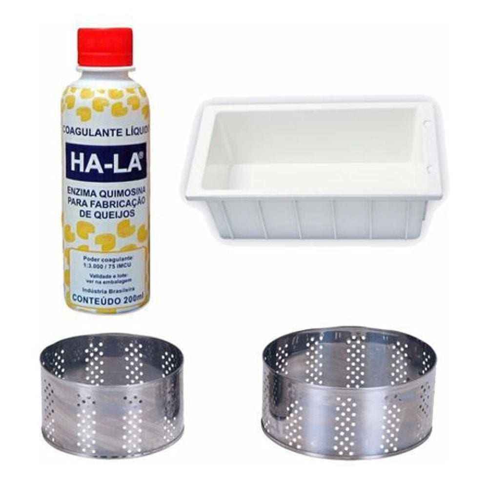 Coalho Ha-La 200Ml + 1 Forma Mussarela 4Kg + 2 Formas Inox