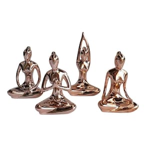 Kit 4 Estátuas Enfeite Decorativo Posições De Yoga Rosé Gold