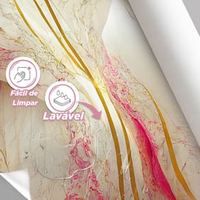 Papel De Parede Painel 3D Mármore Branco Vermelho Ouro 3,5M