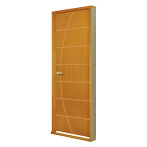 KIt Porta de Madeira Decorada 215x85cm com Batente de Aço 06cm Neblina MGM Mogno