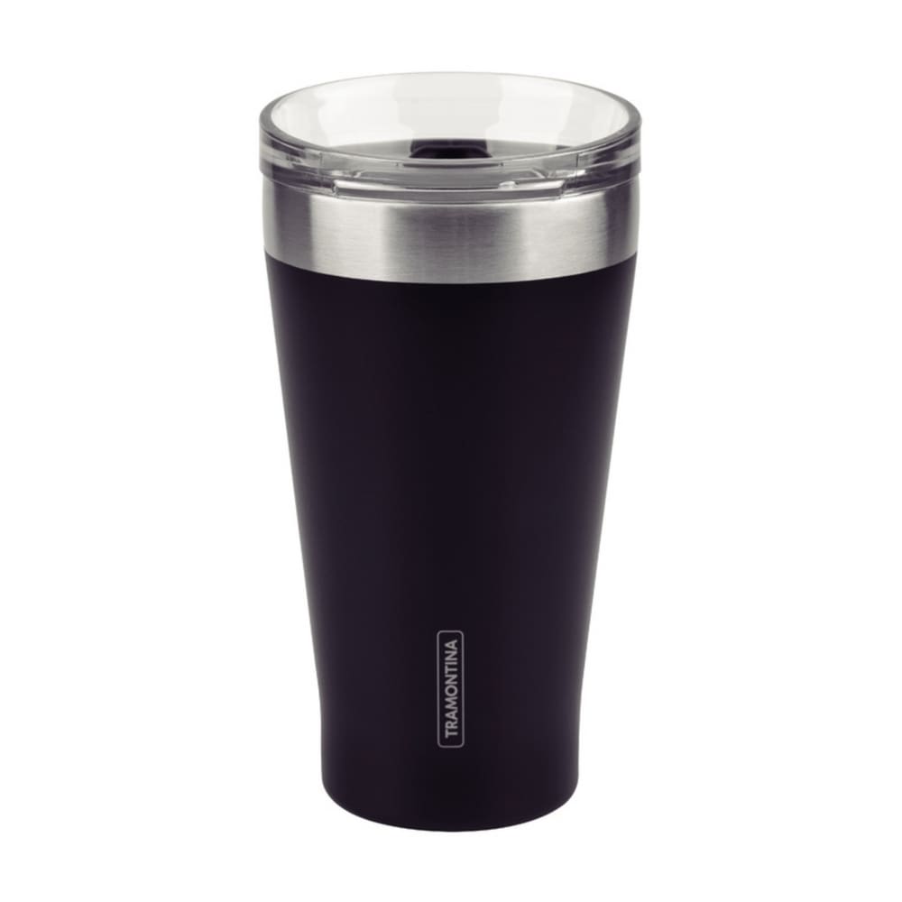 Copo Térmico Tramontina Exata em Aço Inox Preto com Tampa 550 ml