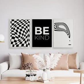 Kit 3 Quadros Optical Art- Be Kind 45X34Cm Com Vidro Branca