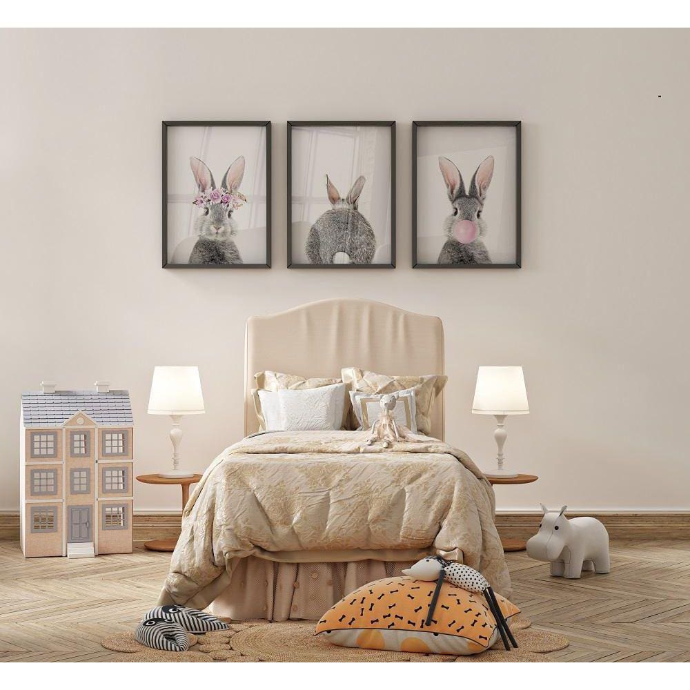 Quadro Decorativo Coelho Chiclete A3 Com Vidro 89x42cm