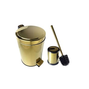 Kit Lavabo Inox Dourado Lixeira 5L E Escova Easy Fineza