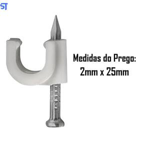 Pacote Fixa Fio Coaxial 6 Branco Com Prego 2mm x 25mm Com 20 Peças