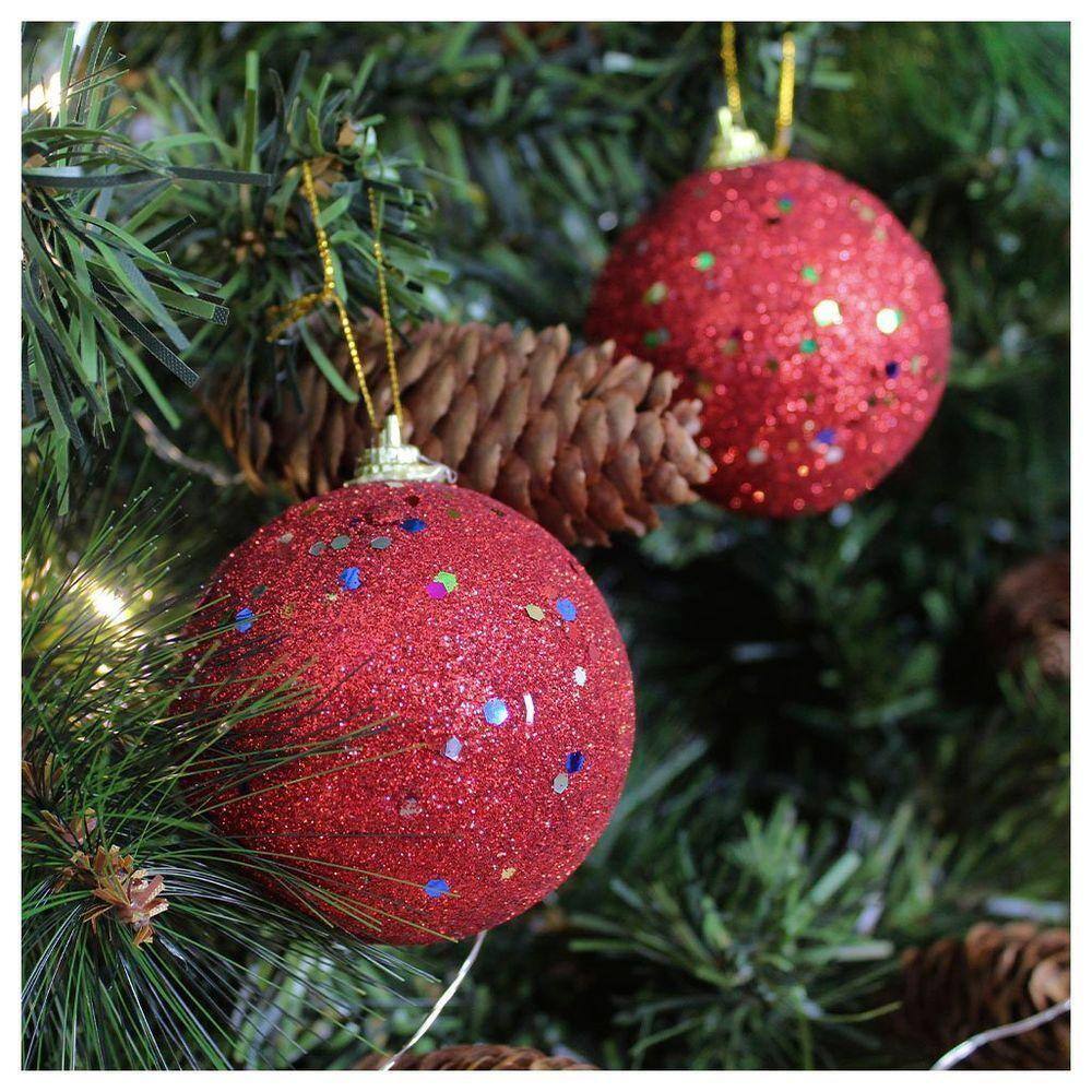 2 Bolas Enfeite Natalino árvore Natal Vermelho Glitter 70mm