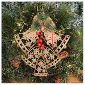 Enfeite Pendente Decoração Natalina Sino Vazado Dourado 25cm