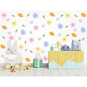 Kit Adesivos Decorativo De Parede Flores Aquarela
