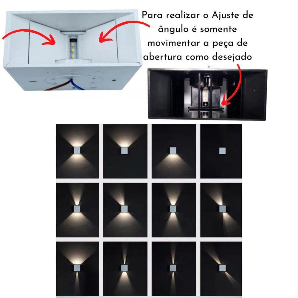 2 Luminárias Arandelas Quadradas 4W Pretas Branco Quente
