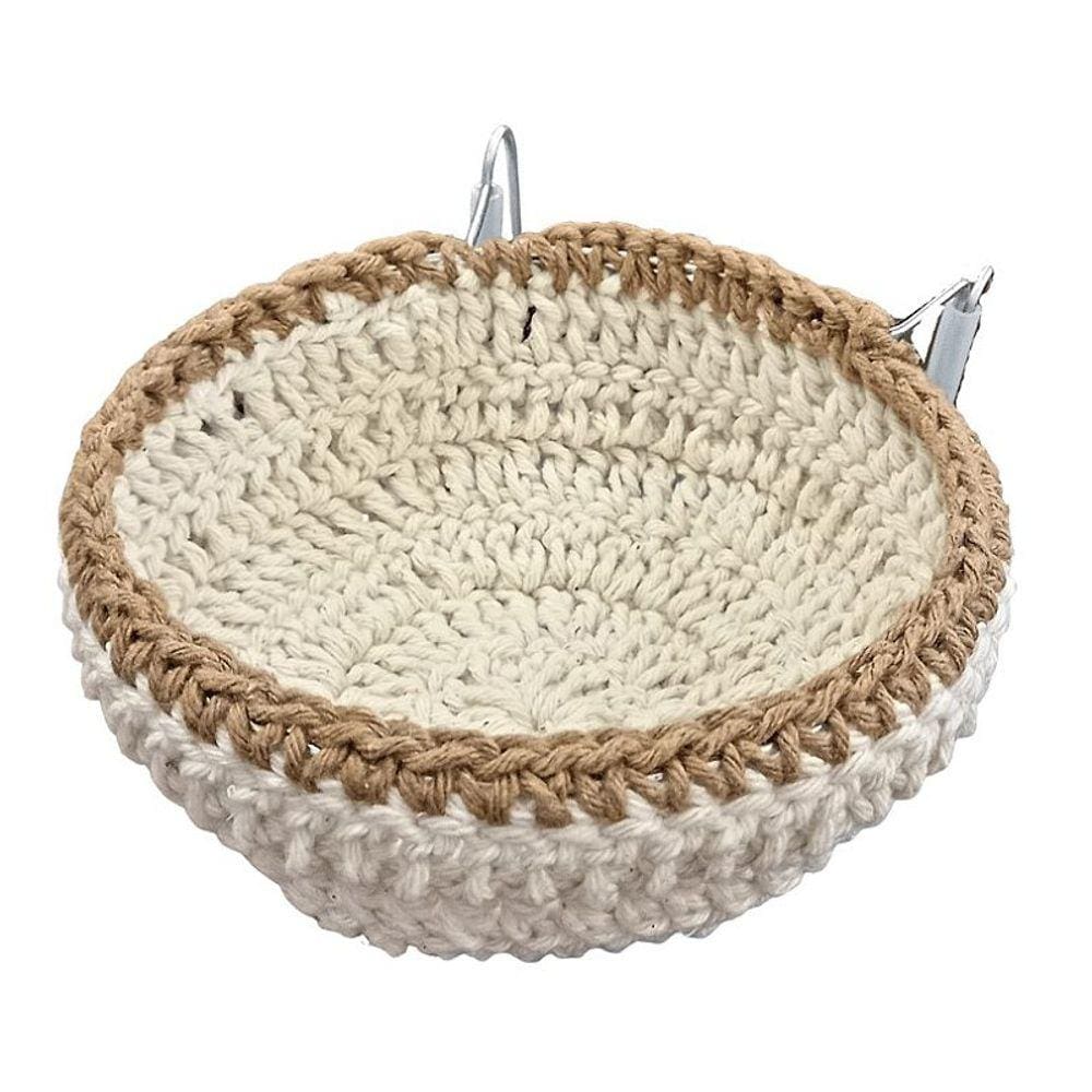 Ninho Crochê com Suporte Vertical - Canário de Cor e Azulao - Borda Marrom