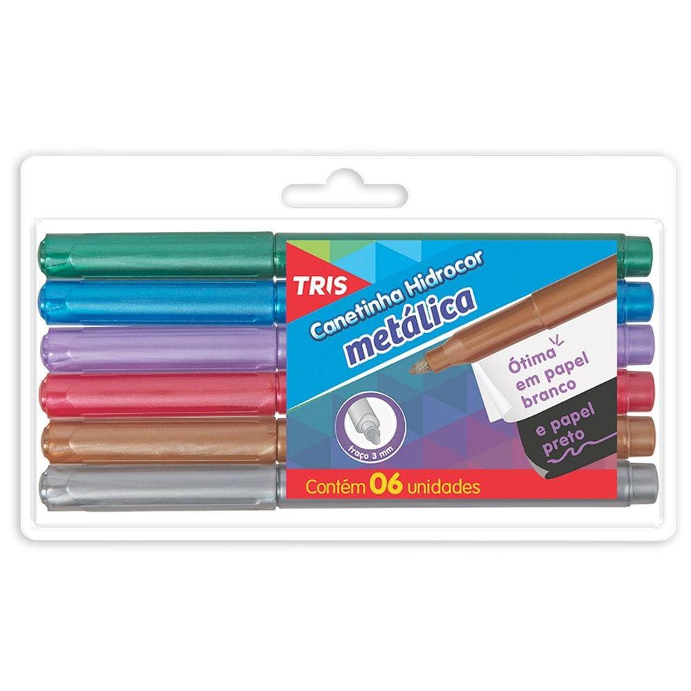 Caneta Hidrocor  Metálica C/6 Cores Tris