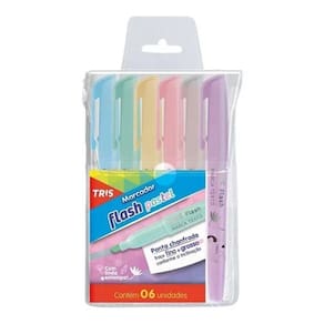 Marca Texto Flash Pastel Tris Holic - Estojo Com 06 Cores