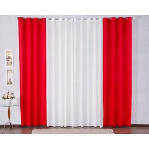 Cortina De Malha 200X160 Com Ilhós Pra Sala - Vermelho/Palha