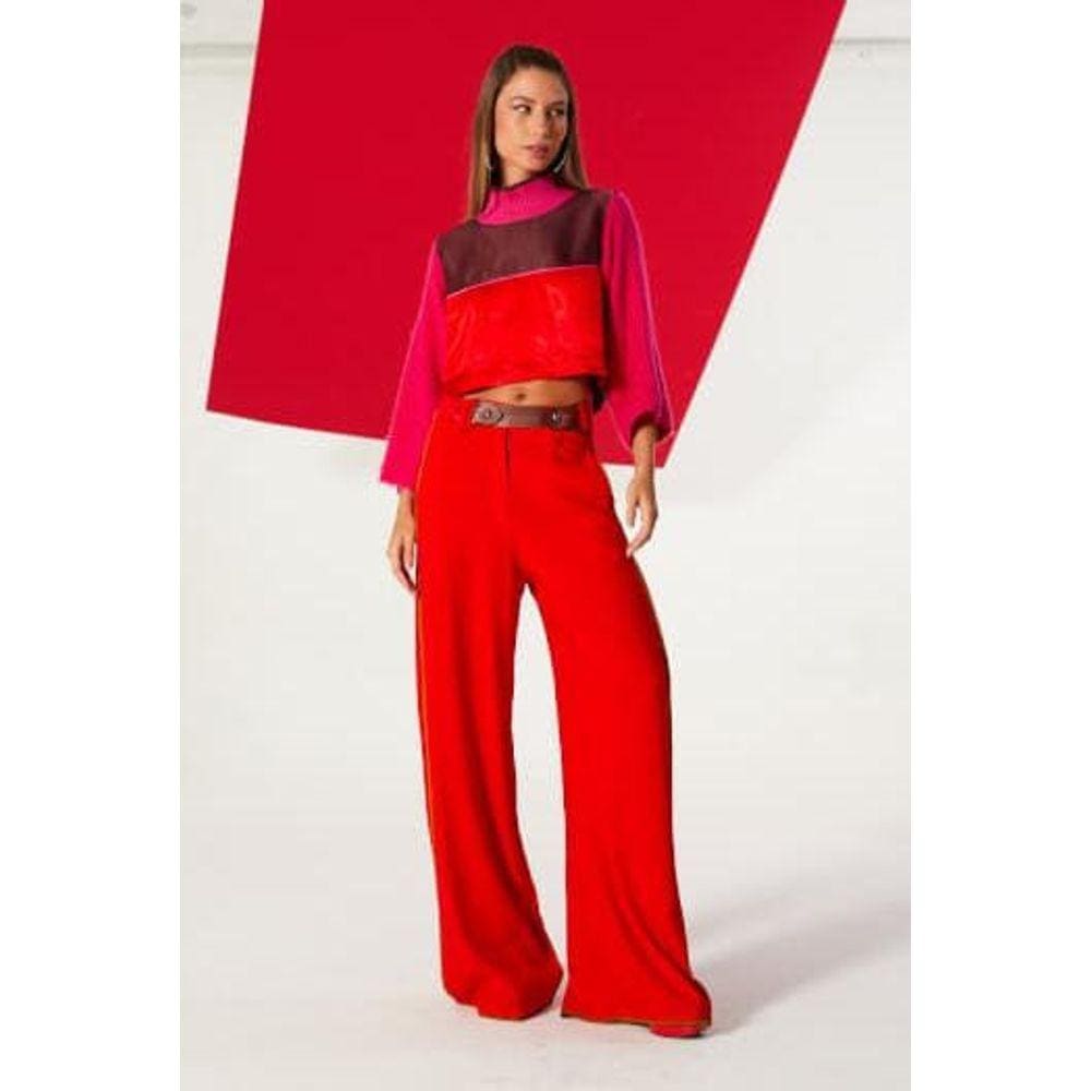 Blusa Open  Marrom/Vermelho Feminino