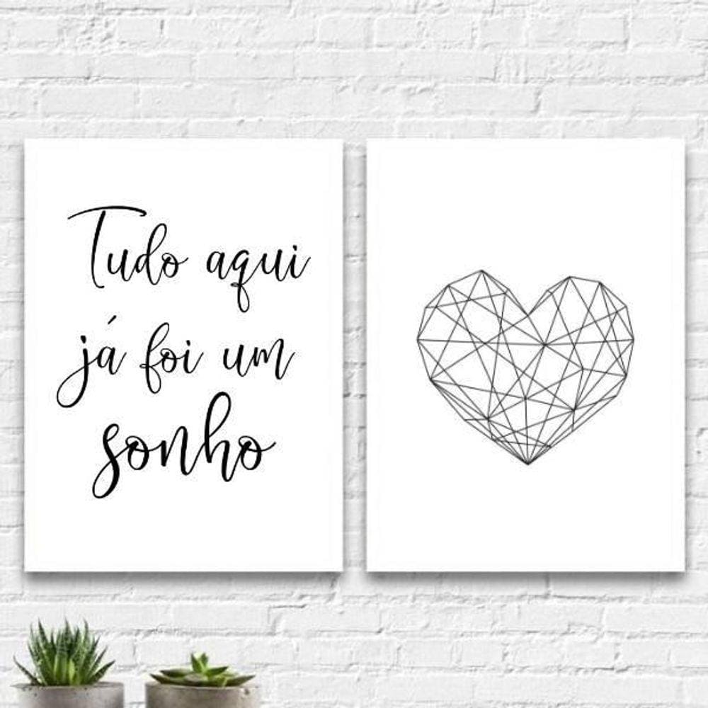 Kit 2 Quadros Tudo Aqui Já Foi Um Sonho 33X24Cm - Branca