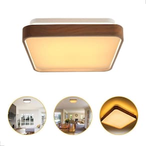 Painel Plafon Timber Led 28X28 Sobrepor 12W Borda Amadeirada