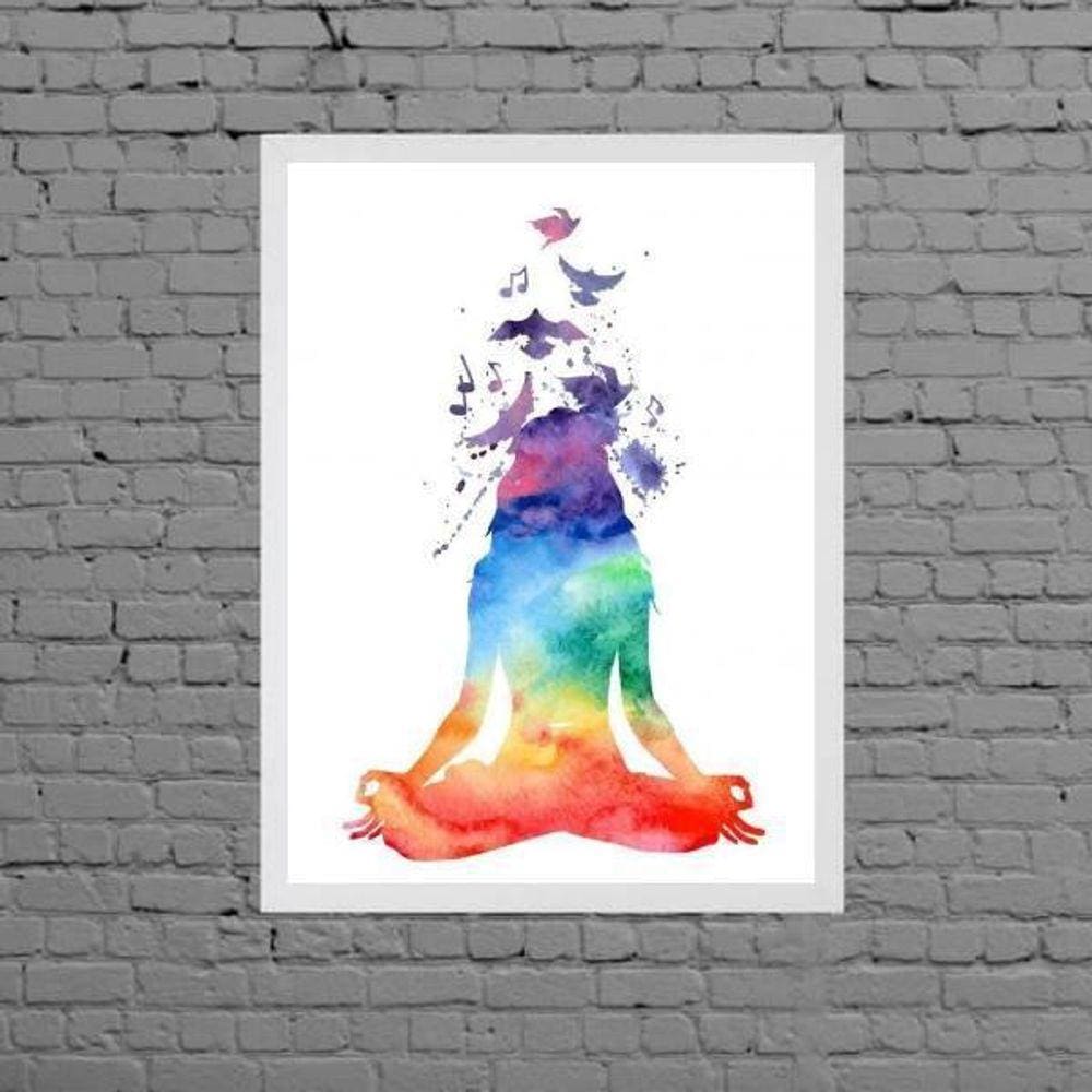 Quadro Decorativo Yoga Aquarela 33X24Cm - Com Vidro