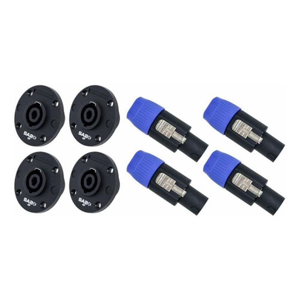 Kit 8 Conector Speakon Femea 4V Redondo Painel Linha 4 Polos