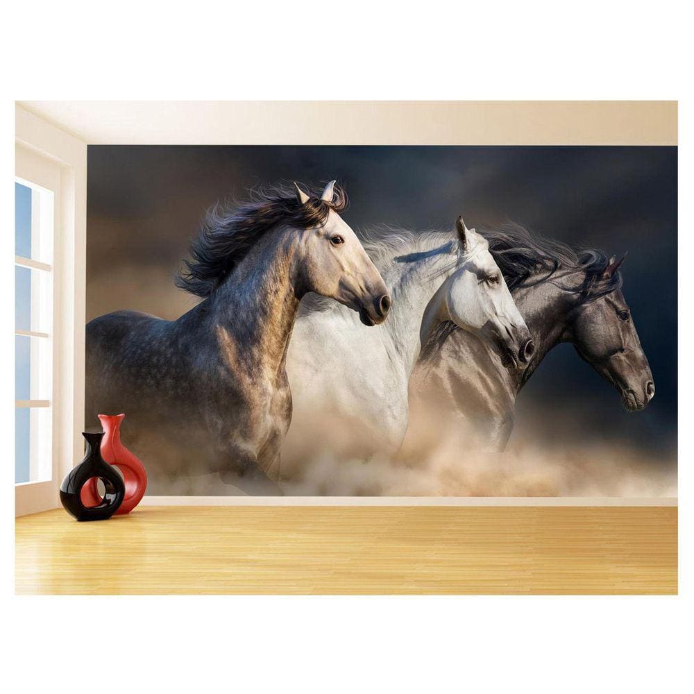 Papel De Parede 3D Animais Cavalos Correndo Céu 3,5M Anm299