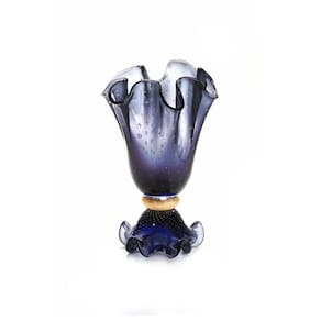 Vaso Em Cristal Murano Azul Com Ouro 24 K - São Marcos