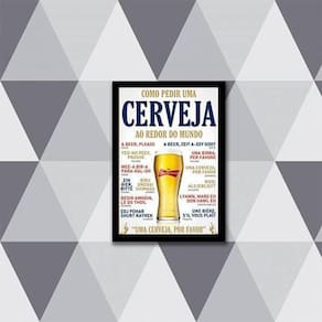 Quadro Como Pedir Uma Cerveja Pelo Mundo 45X34 Vidro Preta