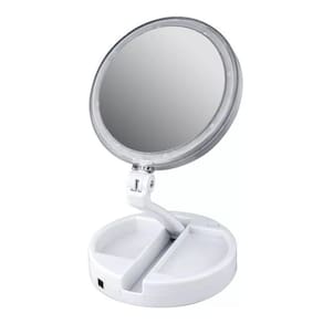 Espelho Para Maquiagem Articulável Com Led Aumenta 10X 1X