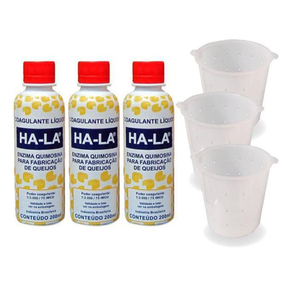 Kit 3 Coalhos Ha-La 200Ml Para Queijos + 3 Formas 500G
