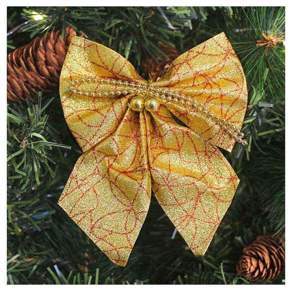 Enfeite árvore Natal Laço Dourado Brilhante 14cm 10 Unidades