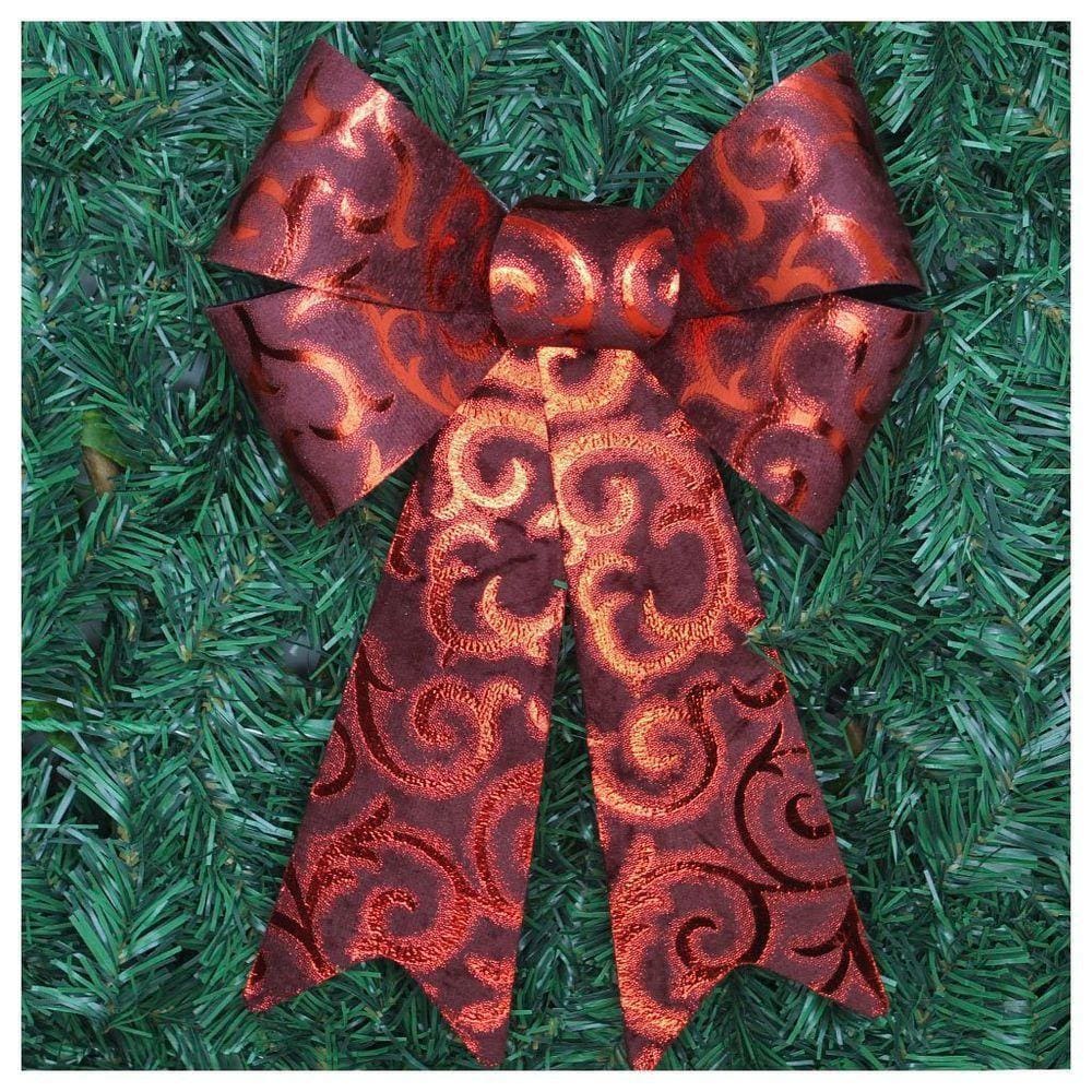 Kit 6 Enfeite árvore Natal Laço Vermelho Camurça 31 Cm