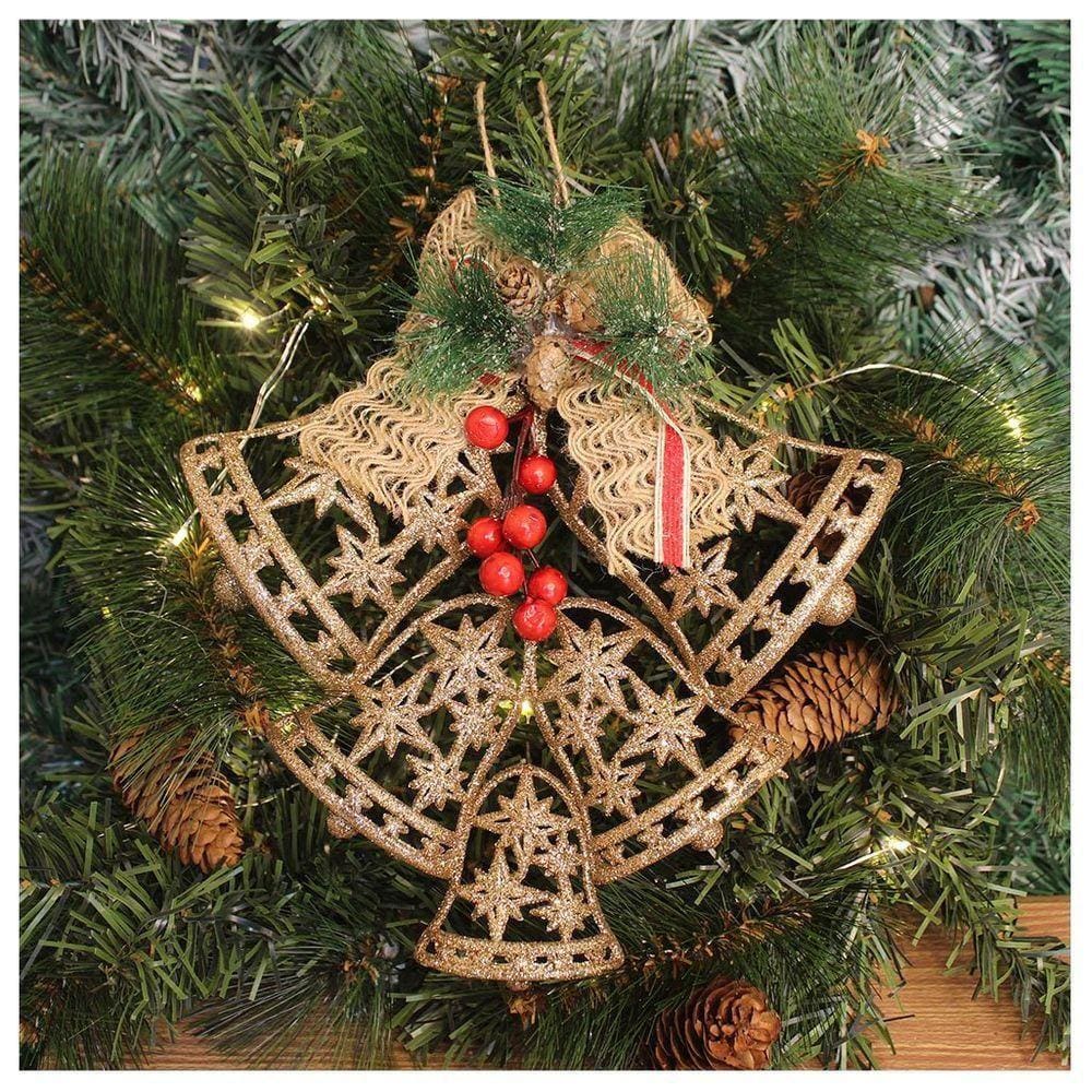 Kit 12 Enfeite Pendente Decoração Natalina Sino Vazado Dourado 25cm