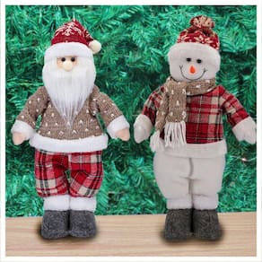 Dupla Boneco De Natal Boneco De Neve E Papai Noel Xadrez 37cm