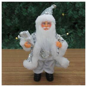 Boneco Natal Papai Noel Com Brilho Prata Em Tecido 22cm