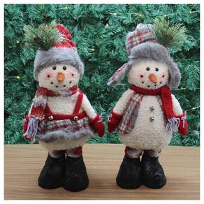 Dupla Enfeite Boneco De Neve Natal Em Tecido 38cm