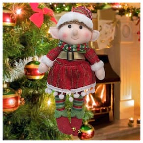 Boneco Pendente Natal Duende Mamãe Noel Vermelho 33cm