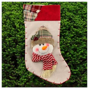 Enfeite Natal Bota Meia Tecido Boneco De Neve 48cm
