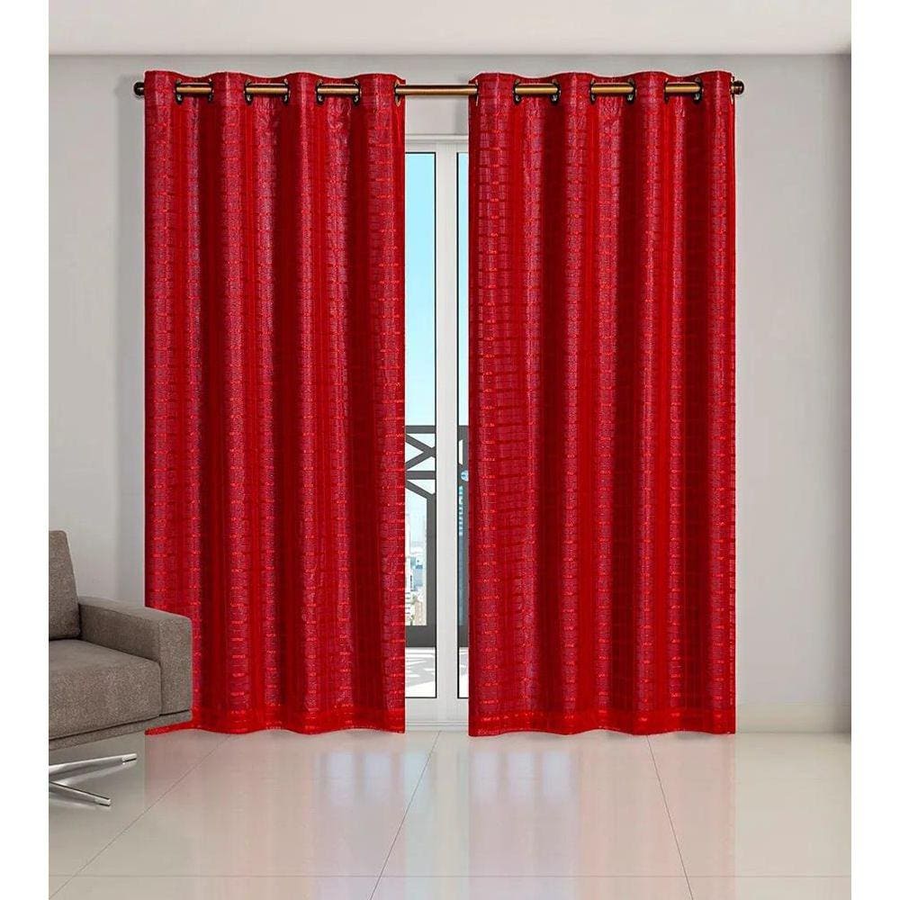 Cortina Voil Xadrez Com Forro Blackout 4,00 X 2,80 Vermelho