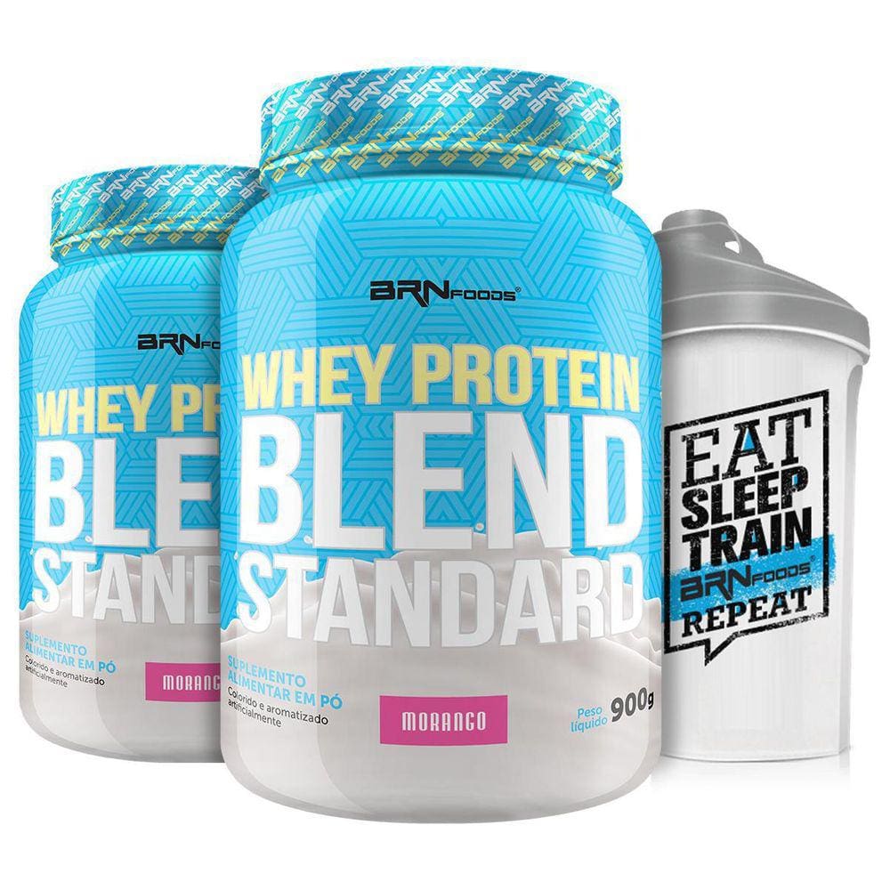 Kit 2X Whey Protein Blend Standard Morango 900G+Coqueteleira