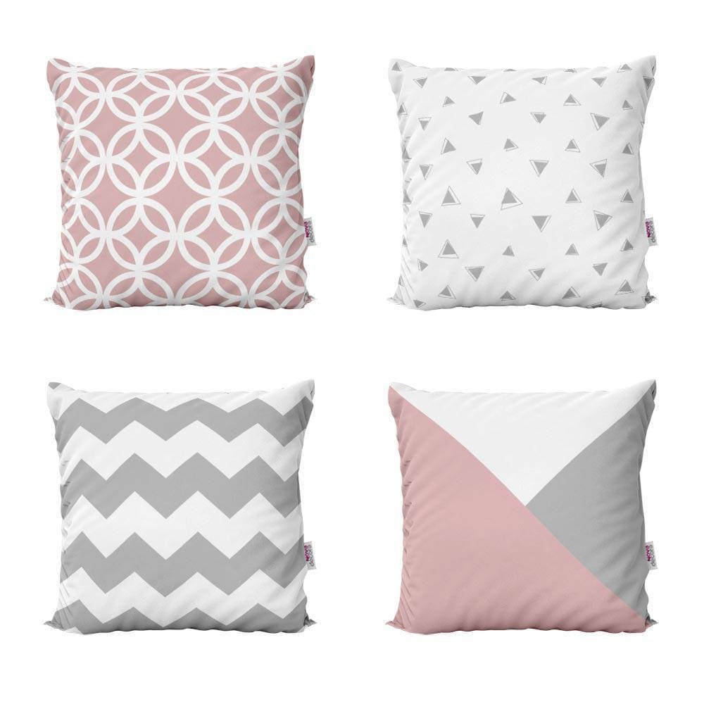 Kit Almofadas Decorativas Rosa E Cinza Para Sofá 40X40