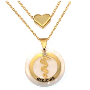 Colar Duplo Minha Profissão Medicina Folheado Ouro 18k