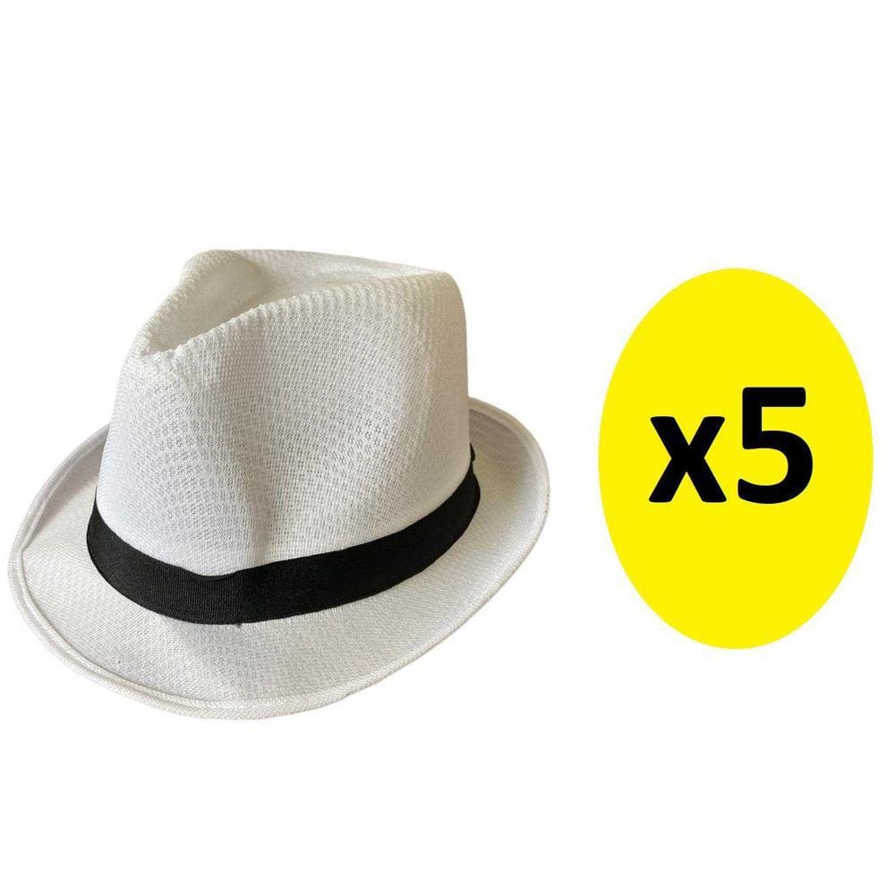 Kit 5 Chapéus Malandro De Tecido Branco Com Faixa Preto