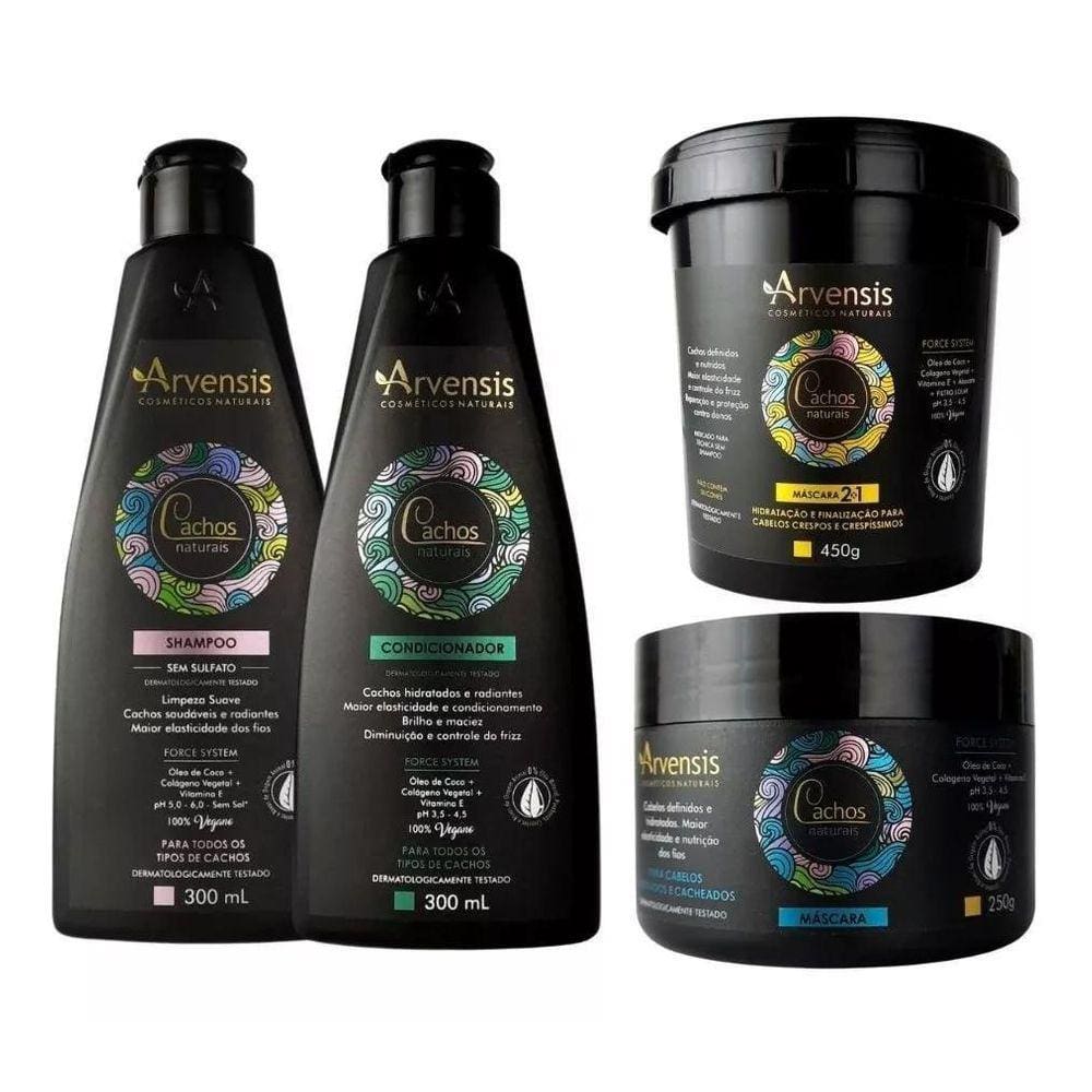 Kit Arvensis Cachos Shampoo Condicionador Mascara Ondulado