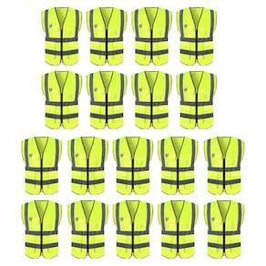 Colete Refletivo Faixa Sinalizador Kit 18 Unidades Trabalho EPI Segurança Blusao Fluorescente Bolso Ziper Proteçao Obra Transito