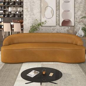 Sofá Decorativo 3 Lugares 210Cm Joel Curvo Com Encosto Pu Caramelo G15 - Gran Belo