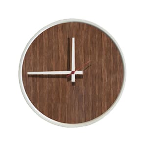 Relogio Decorativo Round Branco Mostrador Pau Ferro Ponteiro Branco 50 cm Diâmetro