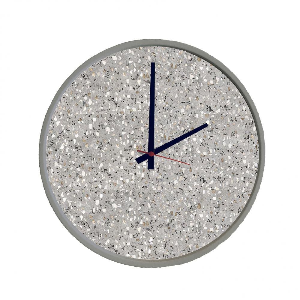 Relógio Round Cinza Mostrador Terrazzo Ponteiro Preto 50 cm